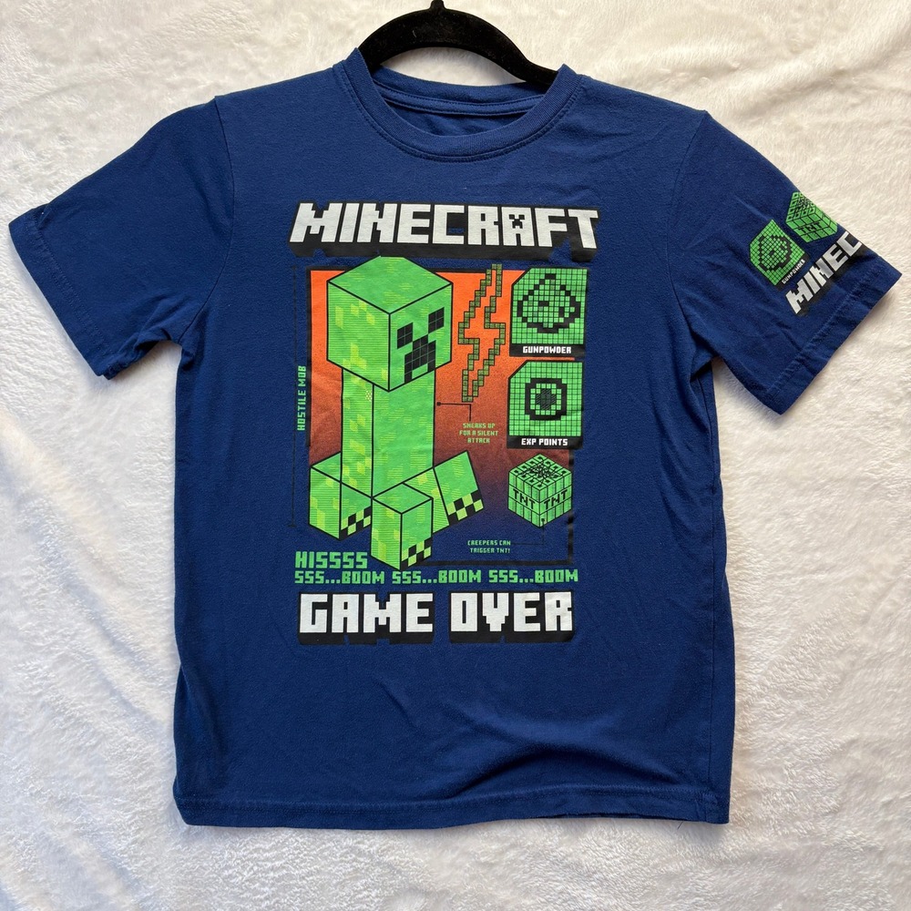 Kids‎ Minecraft Creeper Graphic T Shirt Blue Short Sleeve Size Small